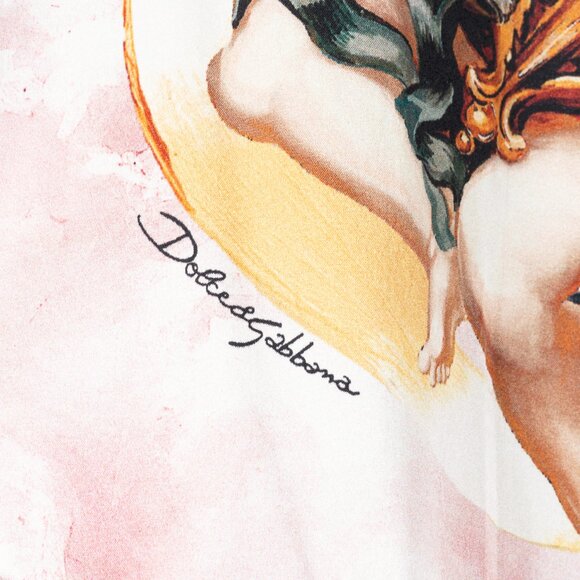 Dolce & Gabbana SS18 Pink Silk-Satin Cherub-Print Midi Dress - Picture 6 of 10